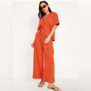 NWOT Old Navy Button Down Top & High Waisted Wide Leg Pants Set in Orange